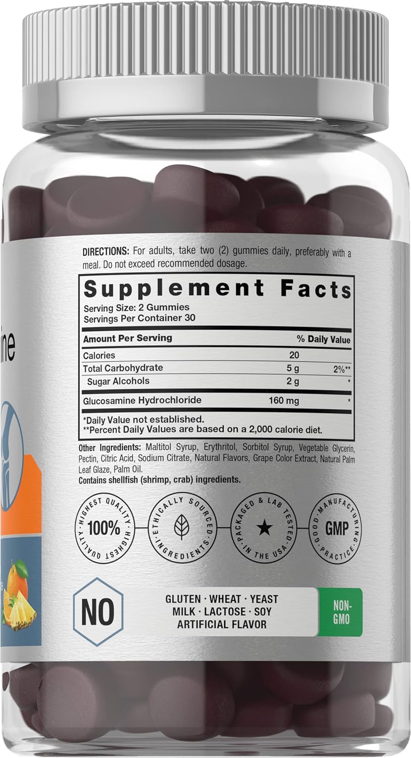 Sugar-Free Pineapple Orange Flavored Glucosamine Gummies - 60 Count, Non-GMO & Gluten-Free Supplement by Horbäach