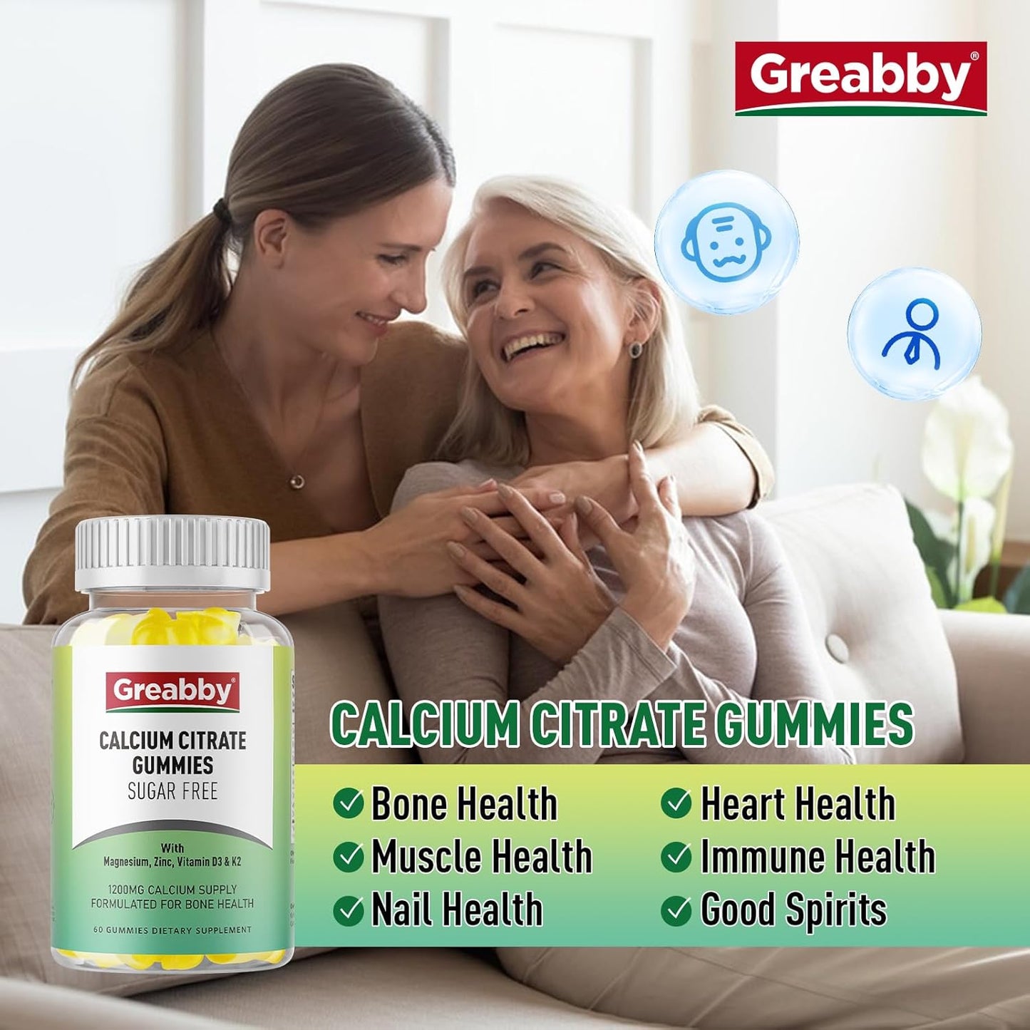 Sugar-Free Potassium and Calcium Citrate Gummies for Bone and Muscle Health, 500mg Potassium Chloride, 1200mg Calcium Citrate