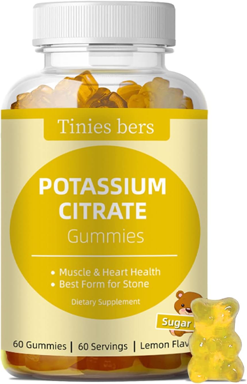Sugar-Free Potassium Gummies for Adults and Kids - Supports Leg Cramps, Muscle Health, and Heart Health - Essential Electrolytes - Potassium Citrate - Vegan and Non-GMO - Lemon Flavor - 60 Gummies