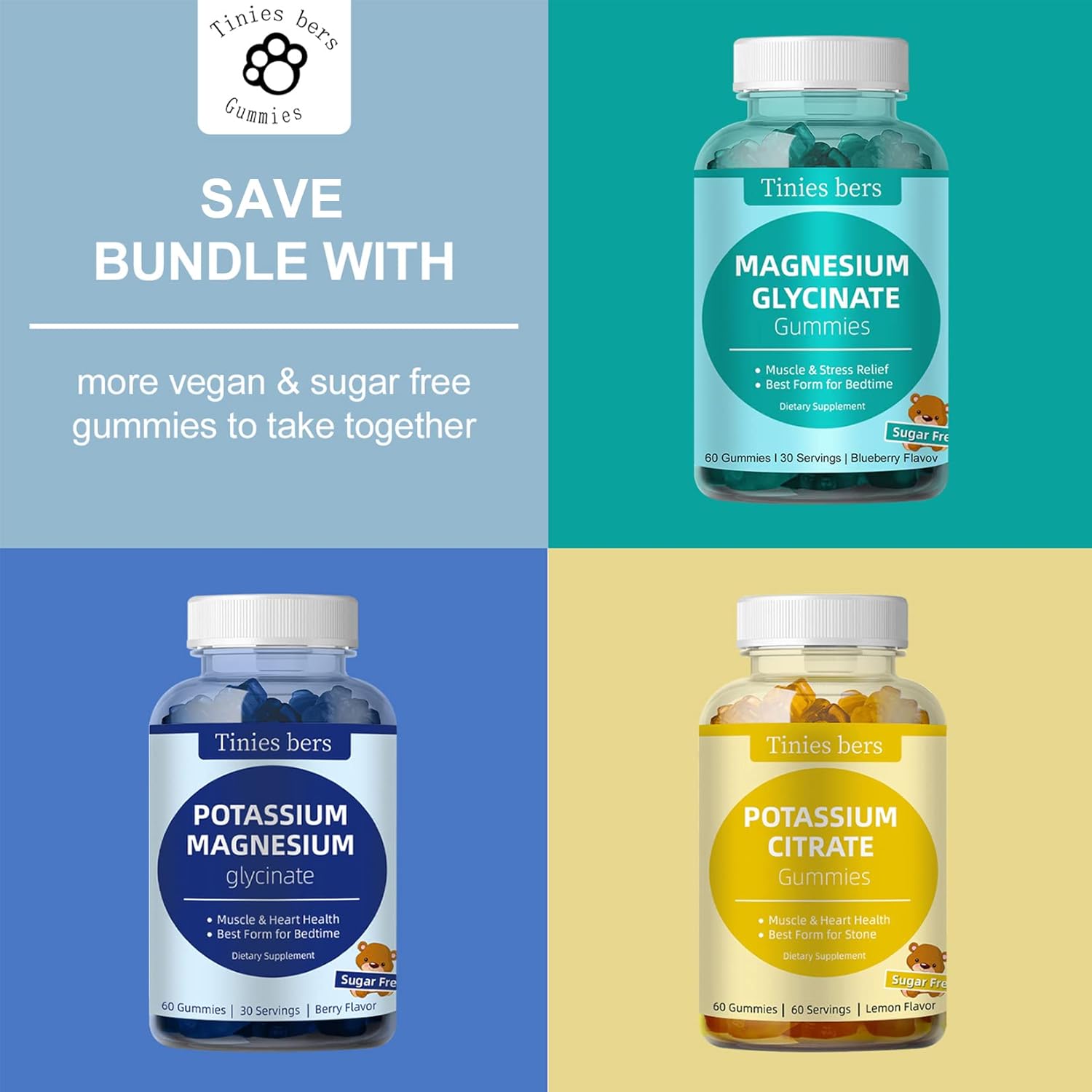 Sugar-Free Potassium Gummies for Adults and Kids - Supports Leg Cramps, Muscle Health, and Heart Health - Essential Electrolytes - Potassium Citrate - Vegan and Non-GMO - Lemon Flavor - 60 Gummies