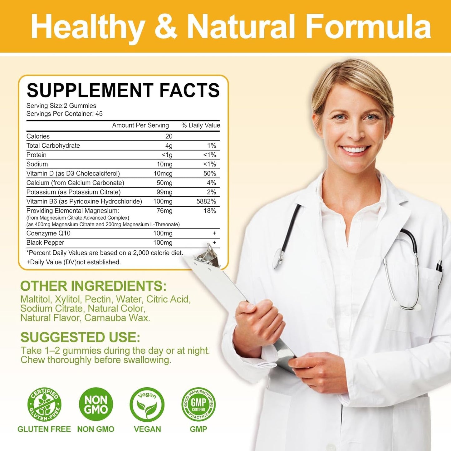 Sugar-Free Potassium Magnesium Gummies - 90 CT Supplement for Adults & Kids - Pineapple Flavor - Promotes Heart & Muscle Health - 99mg Potassium, 400mg Magnesium Citrate - Helps with Leg Cramps