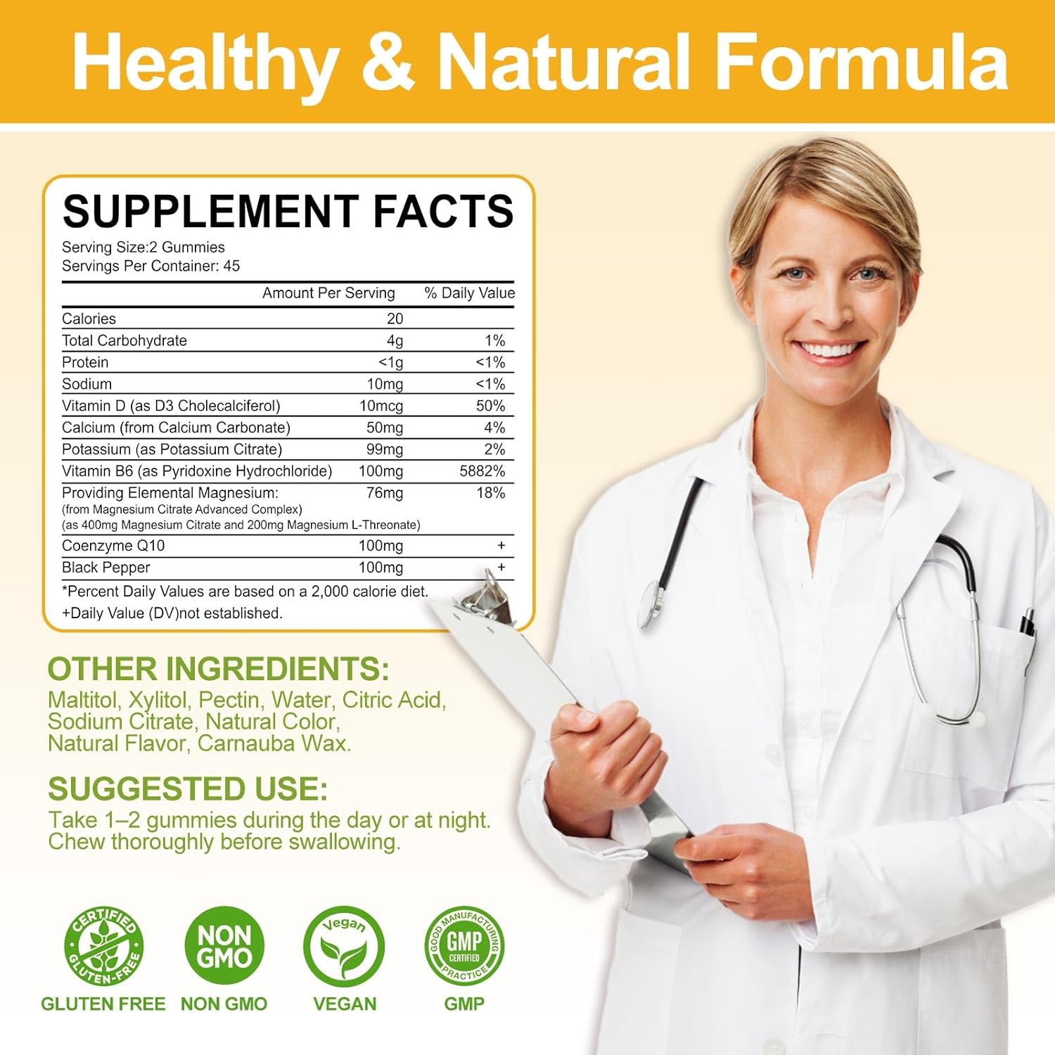 Sugar-Free Potassium Magnesium Gummies - 90 CT Supplement for Adults & Kids - Pineapple Flavor - Promotes Heart & Muscle Health - 99mg Potassium, 400mg Magnesium Citrate - Helps with Leg Cramps