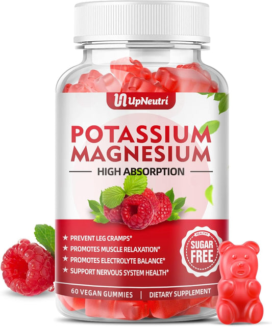 Sugar-Free Potassium Magnesium Gummies for Muscle, Heart Health - Vegan Raspberry Flavor - 60 Count