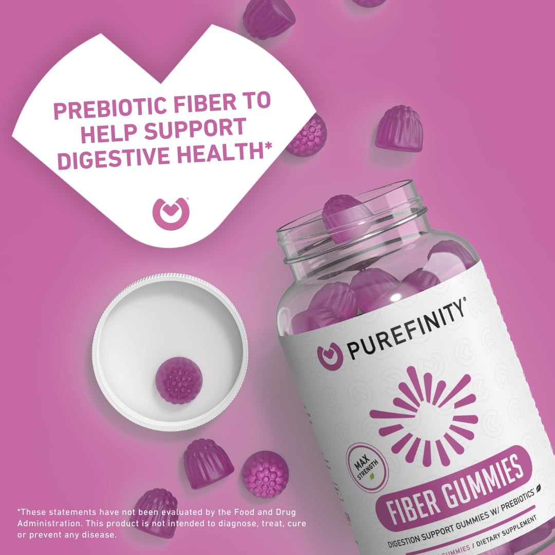 Sugar-Free Prebiotic Fiber Gummies for Adults | Inulin FOS from Chicory Root | Daily Digestion & Constipation Support | 60 Count Vegan Supplement