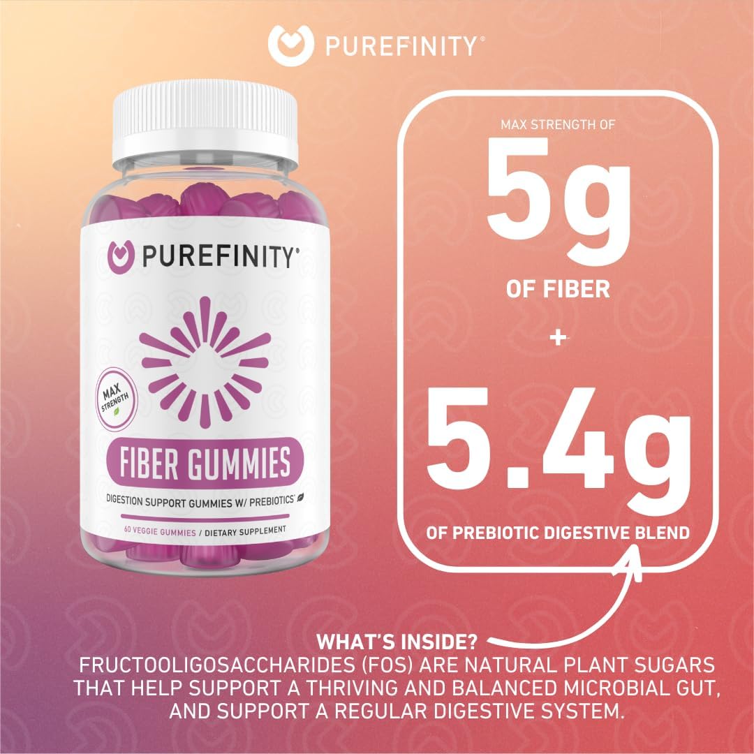 Sugar-Free Prebiotic Fiber Gummies for Adults | Inulin FOS from Chicory Root | Daily Digestion & Constipation Support | 60 Count Vegan Supplement