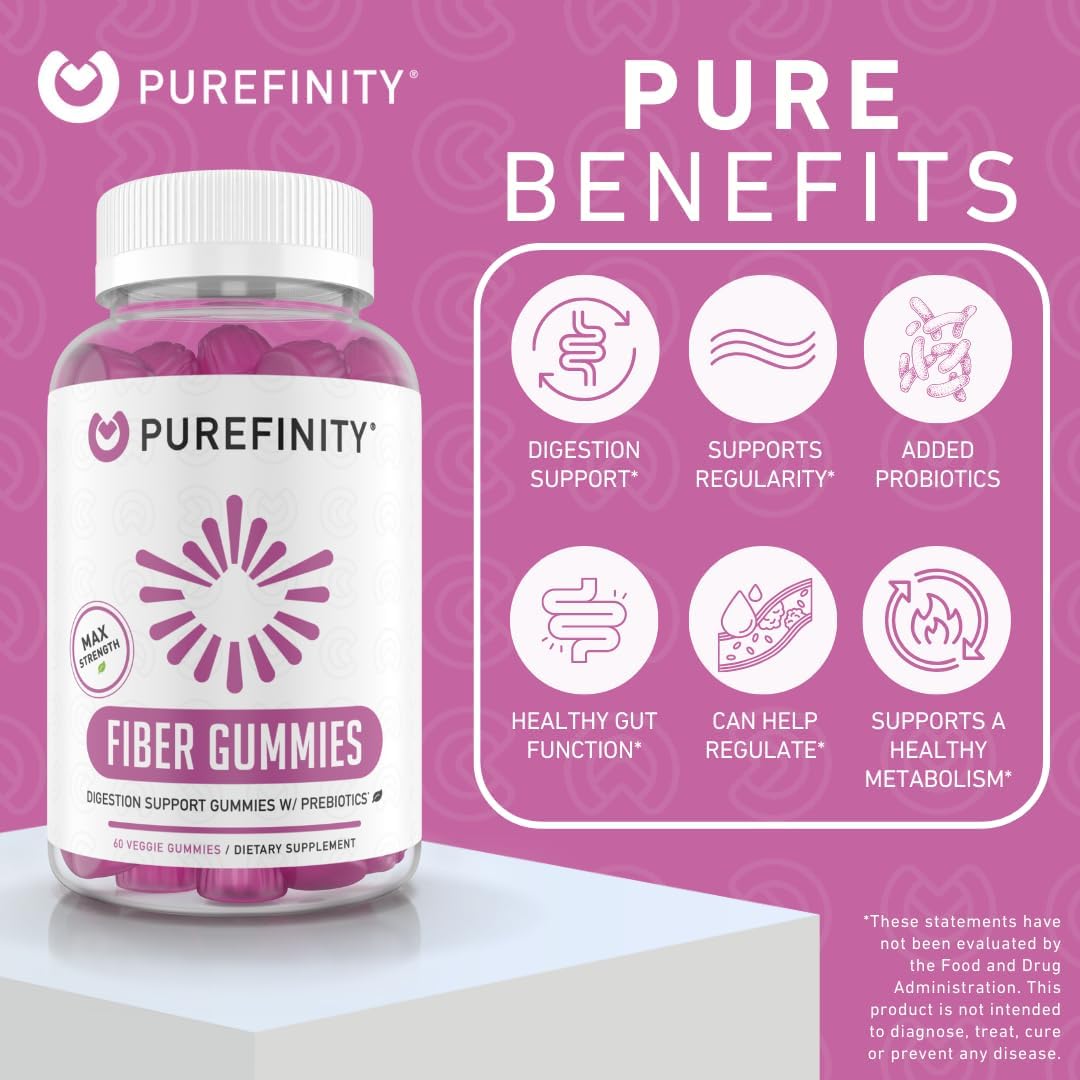 Sugar-Free Prebiotic Fiber Gummies for Adults | Inulin FOS from Chicory Root | Daily Digestion & Constipation Support | 60 Count Vegan Supplement