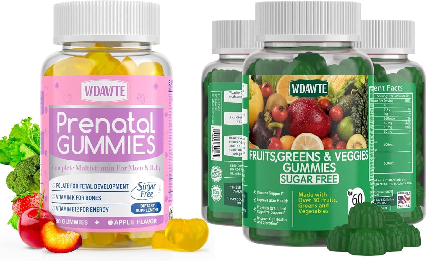 Sugar-Free Prenatal and Fruit/Veggie Gummy Bundle by VIDAVITE