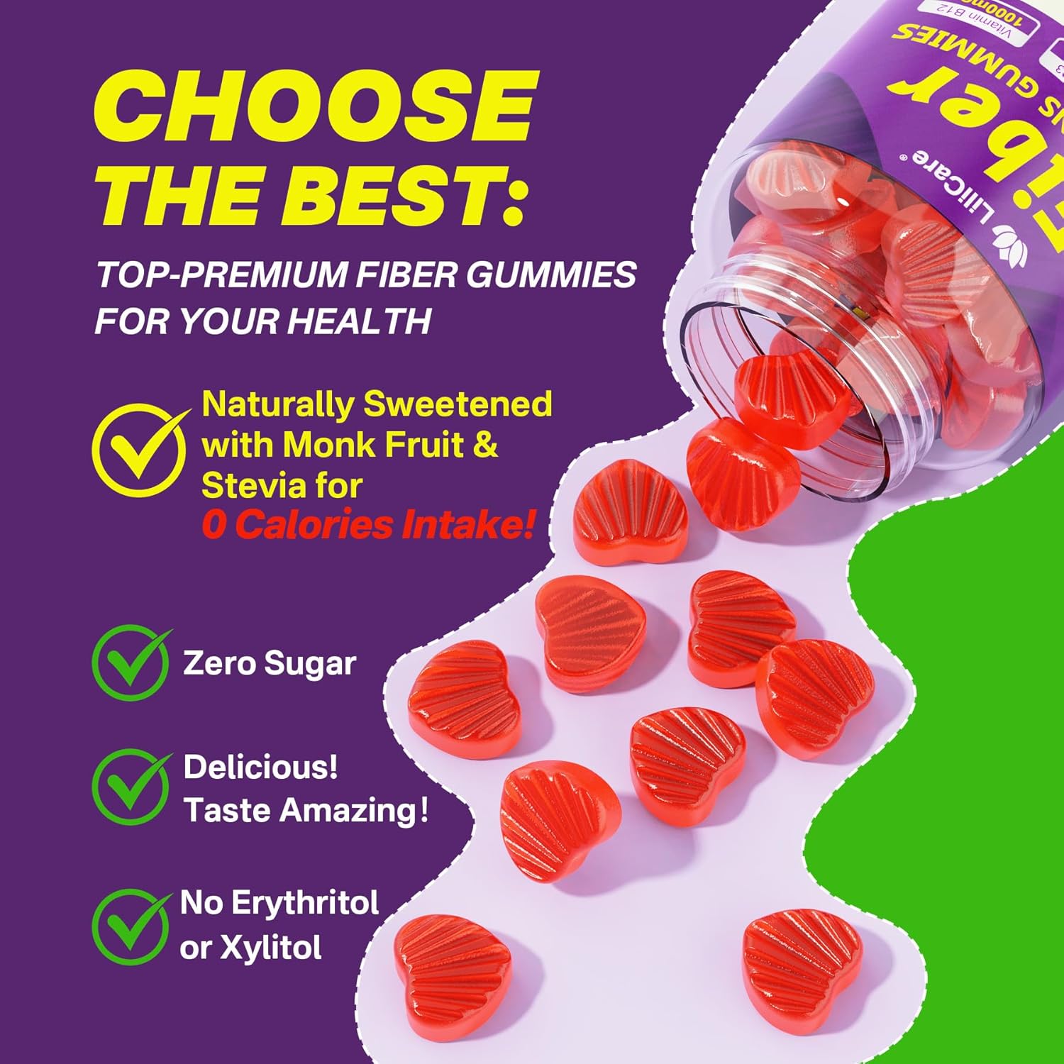 Sugar-Free Probiotic Fiber Gummies for Adults with Psyllium Husk, Vitamin B12, and D3 - 120 Count for Metabolism and Digestive Health