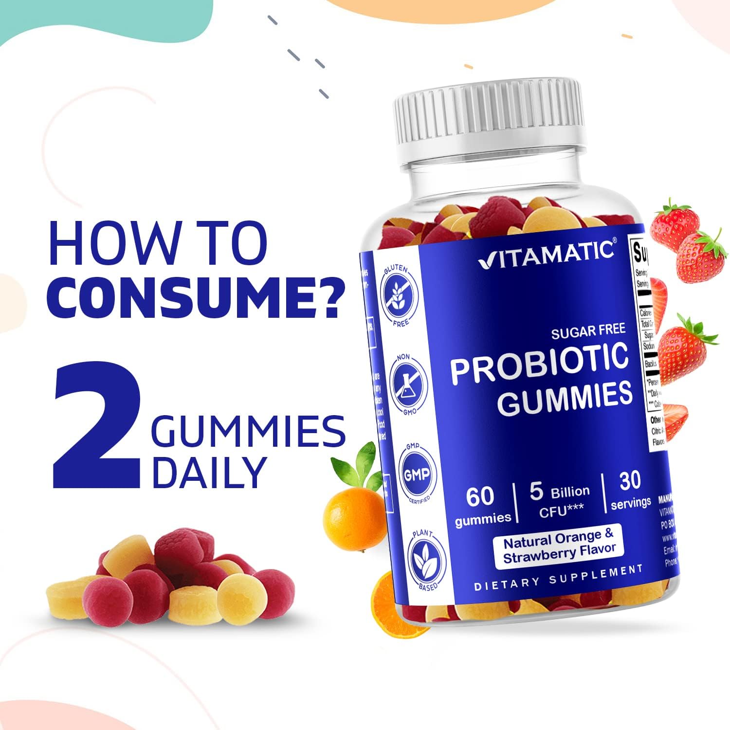 Sugar-Free Probiotic Gummies for Men and Women - 5 Billion CFUs - Supports Digestive, Immune, and Gut Health - Gluten-Free