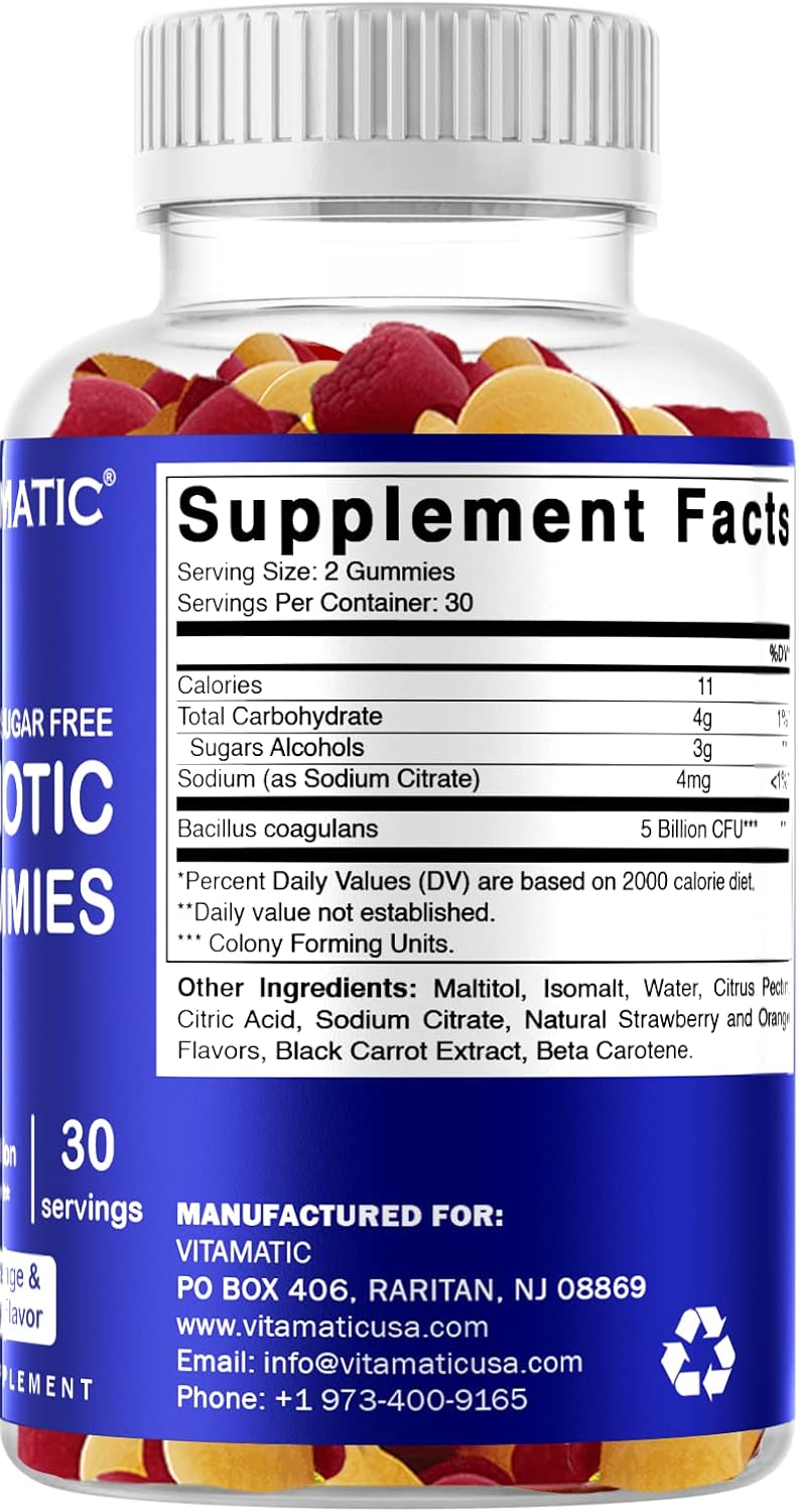 Sugar-Free Probiotic Gummies for Men and Women - 5 Billion CFUs - Supports Digestive, Immune, and Gut Health - Gluten-Free