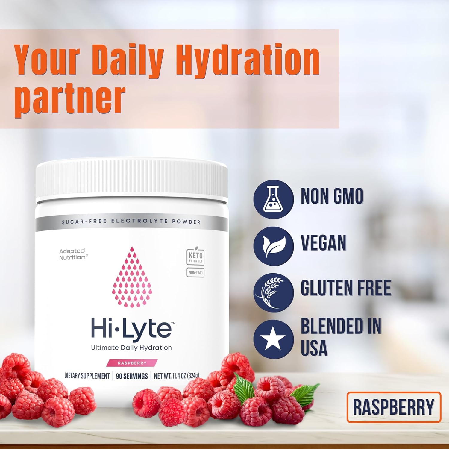 Sugar-Free Raspberry Electrolyte Powder Drink Mix - 90 Servings | Gluten-Free Keto Hydration Supplement | Zero Calories & Carbs | No Maltodextrin | Light Refreshing Flavor