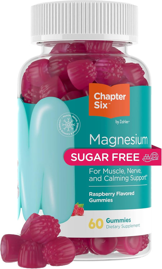 Sugar-Free Raspberry Flavored Magnesium Gummies for Muscle, Nerve, and Calm Support - Non GMO Chewable Magnesium Citrate Chews for Adults - Gluten-Free Relaxing Supplement (60 Count)