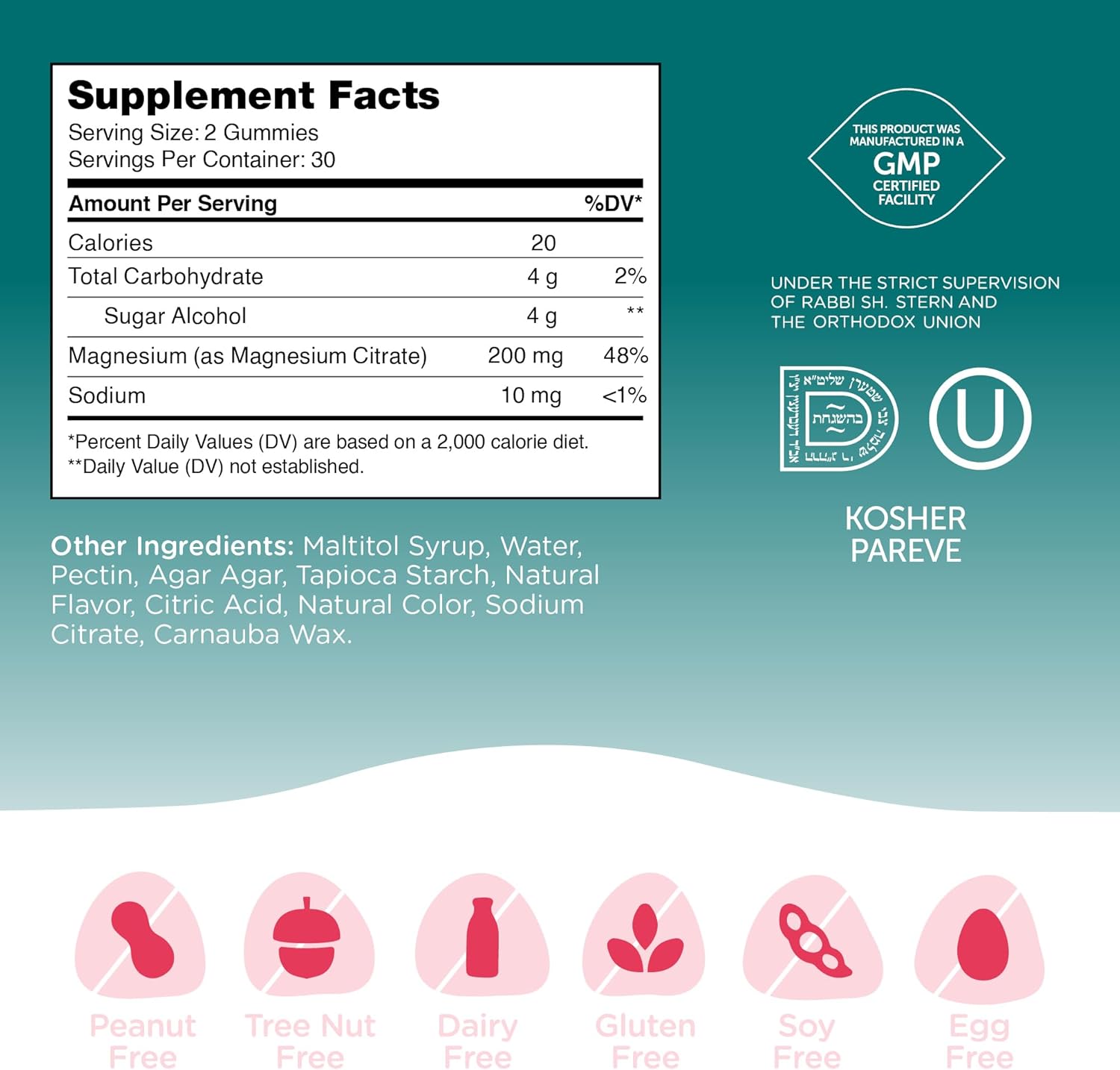 Sugar-Free Raspberry Flavored Magnesium Gummies for Muscle, Nerve, and Calm Support - Non GMO Chewable Magnesium Citrate Chews for Adults - Gluten-Free Relaxing Supplement (60 Count)