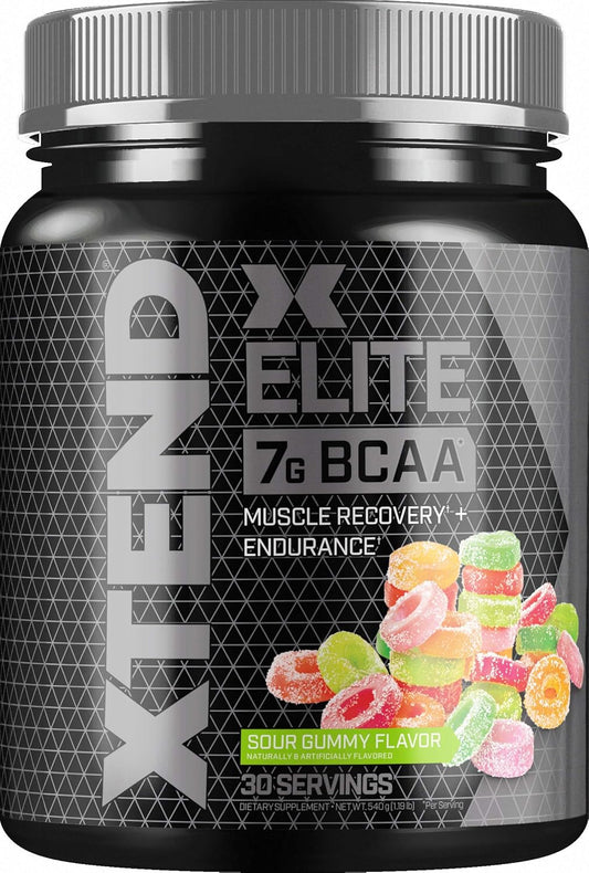 Sugar-Free Scivation XTEND Elite BCAA Powder - Sour Gummy Flavor for Post-Workout Recovery | 7g BCAAs for Men & Women | 30 Servings