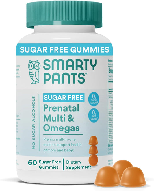 Sugar Free SmartyPants Prenatal Multivitamin Gummies for Women with Methylfolate, Omega 3, Vitamin D3, C, B12, B6, A, K, Zinc, Inositol - 60 Count