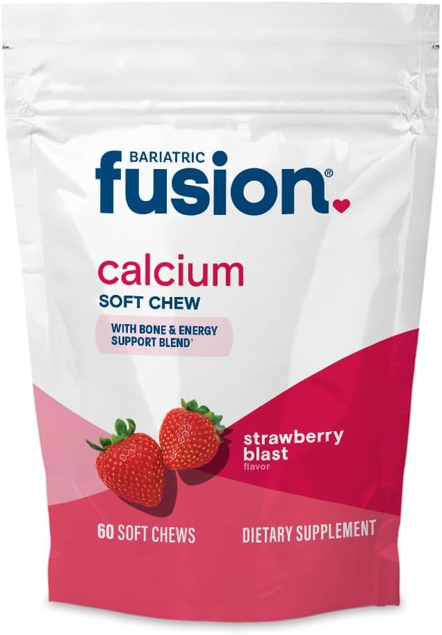 Sugar-Free Strawberry Flavored Bariatric Fusion Calcium Citrate & Energy Soft Chews - 60 Count for Gastric Bypass and Sleeve Patients