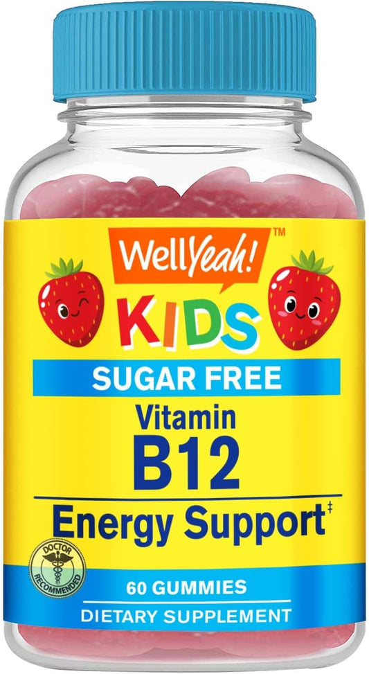 Sugar-Free Strawberry Flavored Kid's Vitamin B12 Gummies - 1000mcg, 60 Count - Energy & Metabolism Support Dietary Supplement