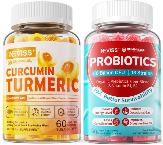 Sugar Free Turmeric Curcumin and Probiotics Gummies for Digestive Health and Joint Support