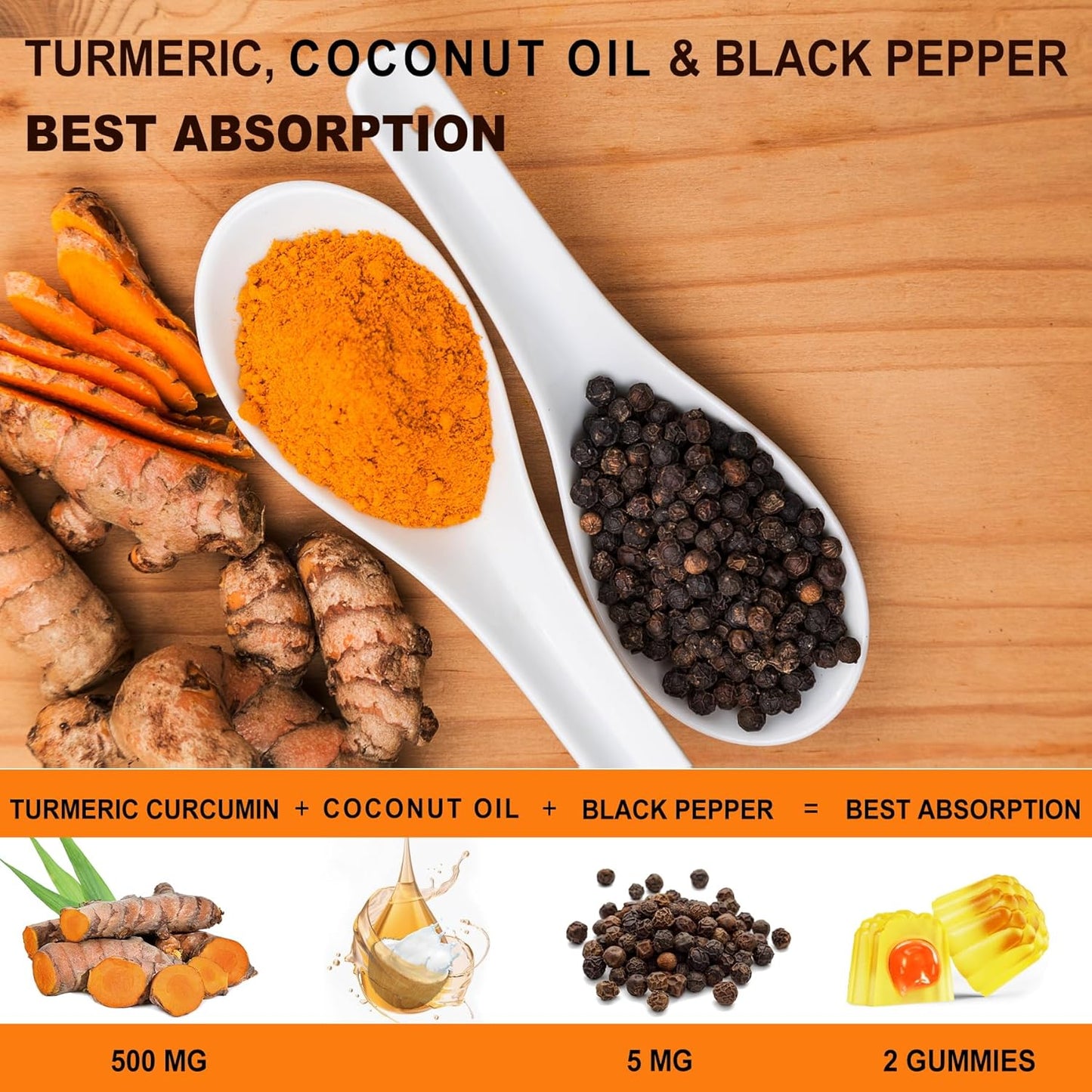 Sugar Free Turmeric Curcumin and Probiotics Gummies for Digestive Health and Joint Support