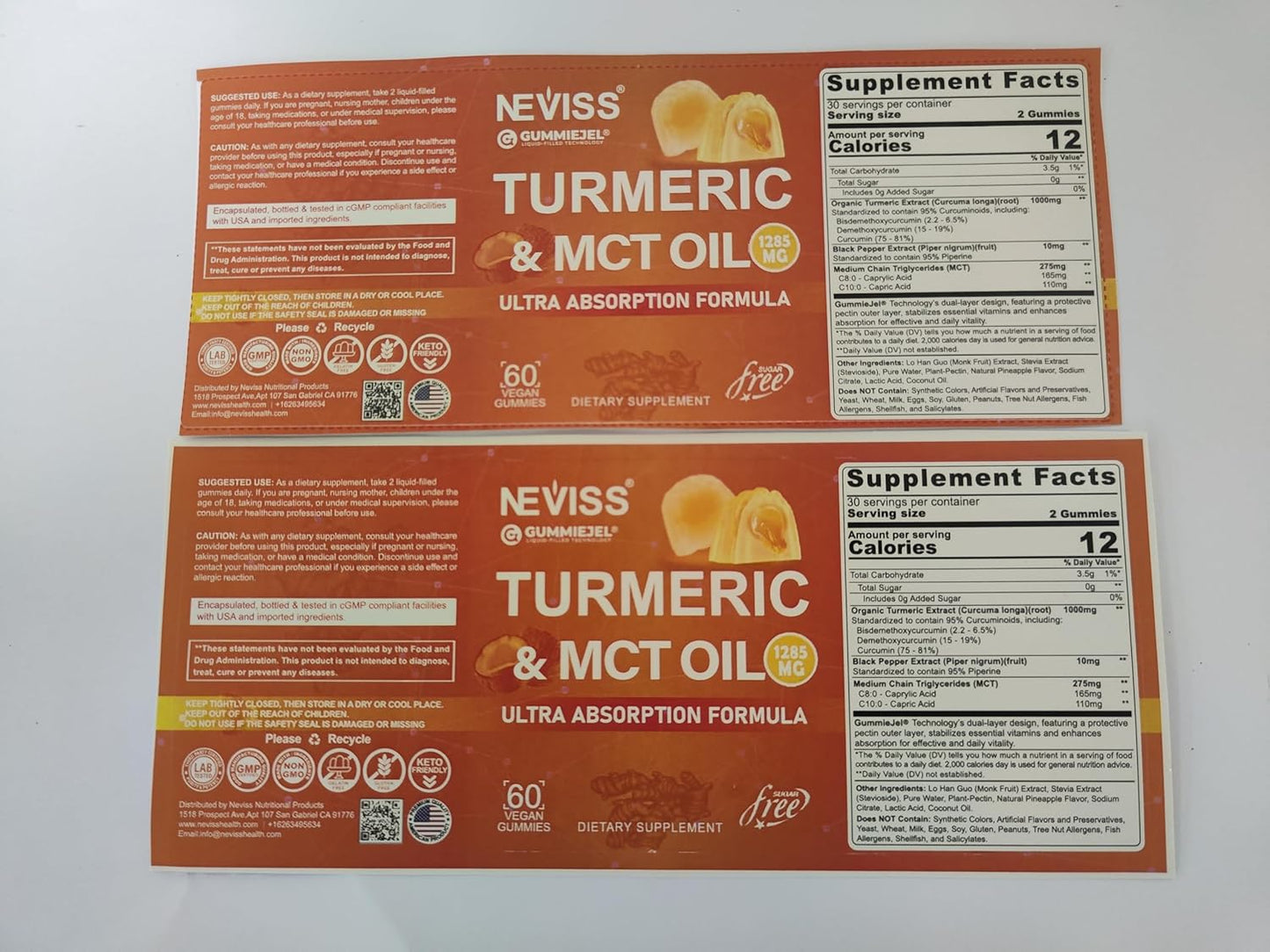 Sugar-Free Turmeric Curcumin Gummies for Adults with MCT Oil & Black Pepper Extract - 120 Gummies, 60 Servings