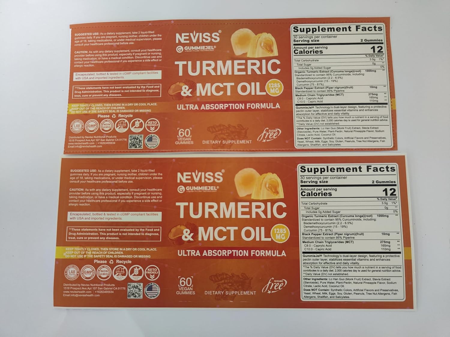 Sugar-Free Turmeric Curcumin Gummies for Adults with MCT Oil & Black Pepper Extract - 120 Gummies, 60 Servings