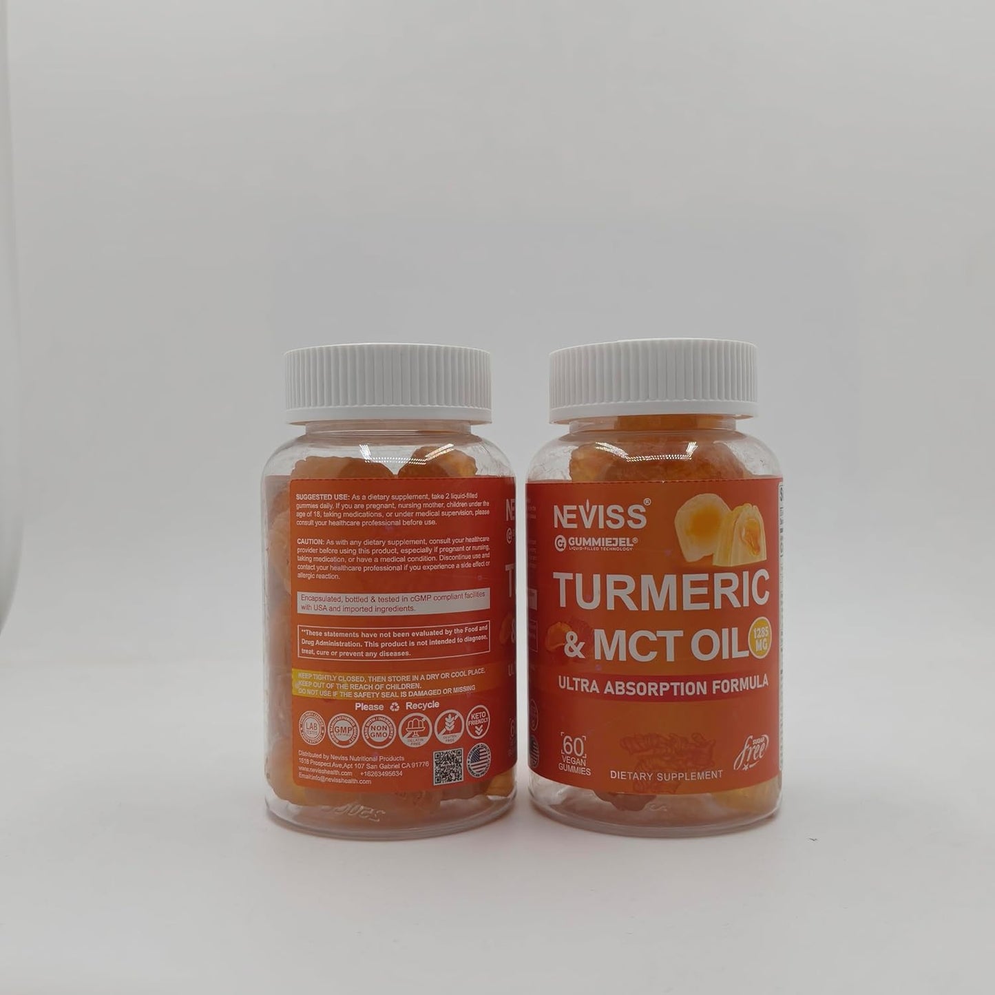 Sugar-Free Turmeric Curcumin Gummies for Adults with MCT Oil & Black Pepper Extract - 120 Gummies, 60 Servings