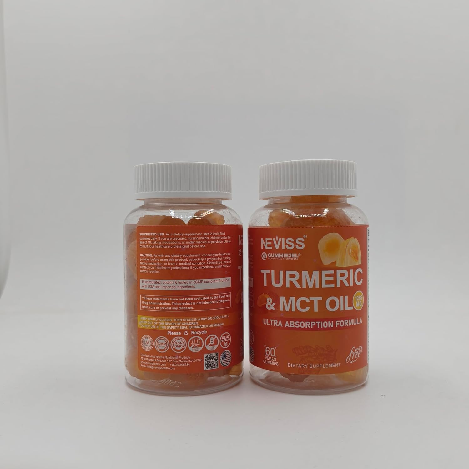 Sugar-Free Turmeric Curcumin Gummies for Adults with MCT Oil & Black Pepper Extract - 120 Gummies, 60 Servings
