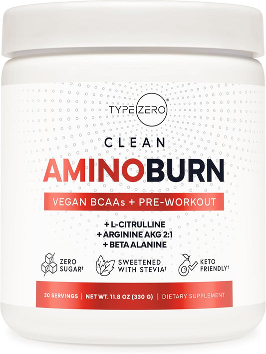 Sugar-Free Type Zero AminoBurn Tropical Punch BCAA Supplement - 30 Servings | Natural Pre/Post Workout Keto Drink