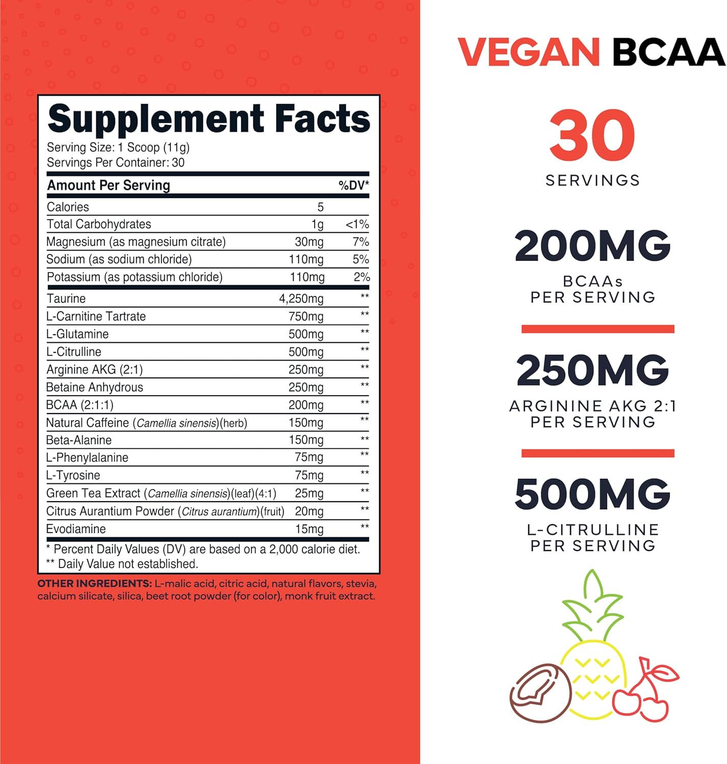Sugar-Free Type Zero AminoBurn Tropical Punch BCAA Supplement - 30 Servings | Natural Pre/Post Workout Keto Drink