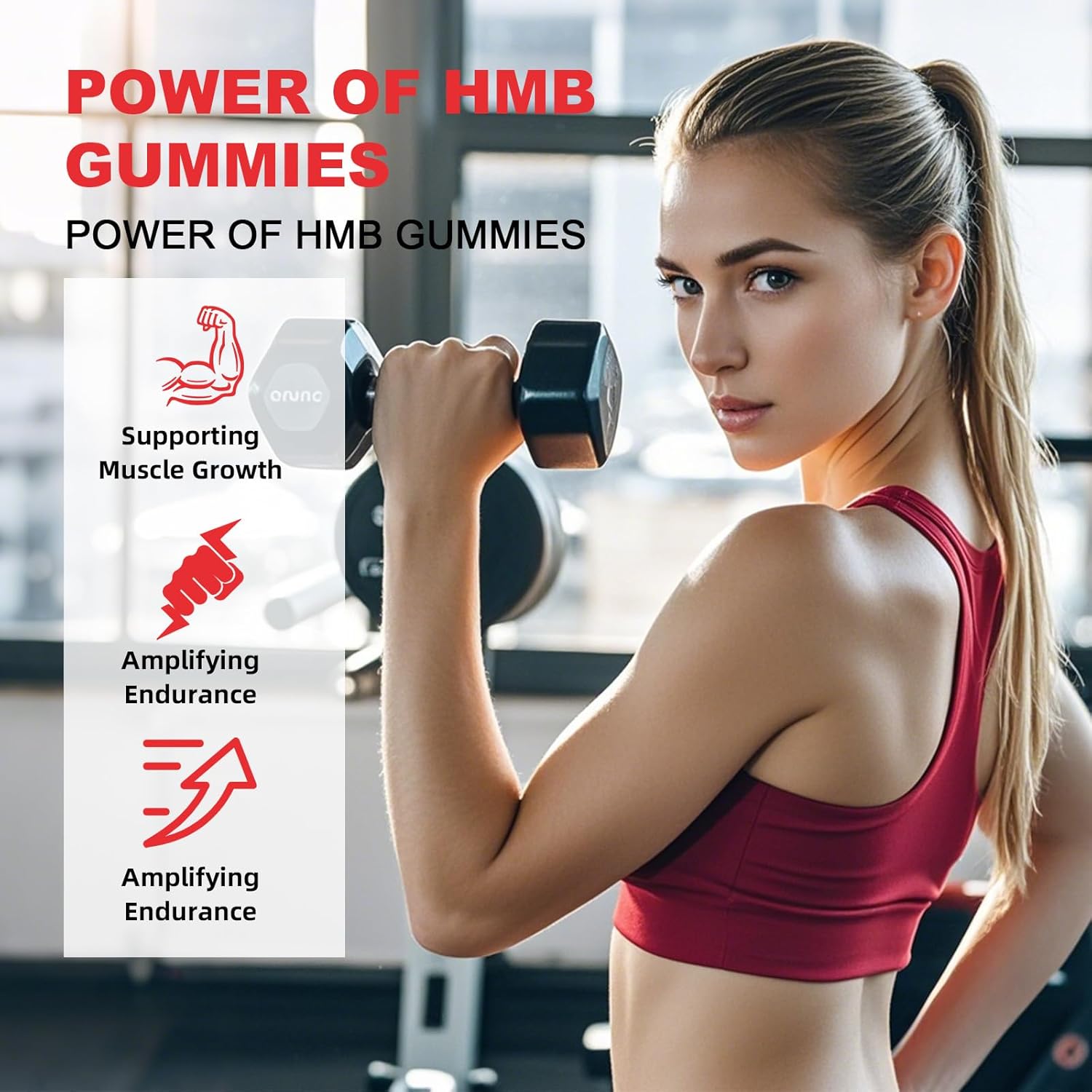 Sugar-Free Vegan HMB and Leucine Gummies with L-Glutamine for Muscle Growth and Fast Recovery - Strawberry Flavor - 30 Day Supply for Men and Women