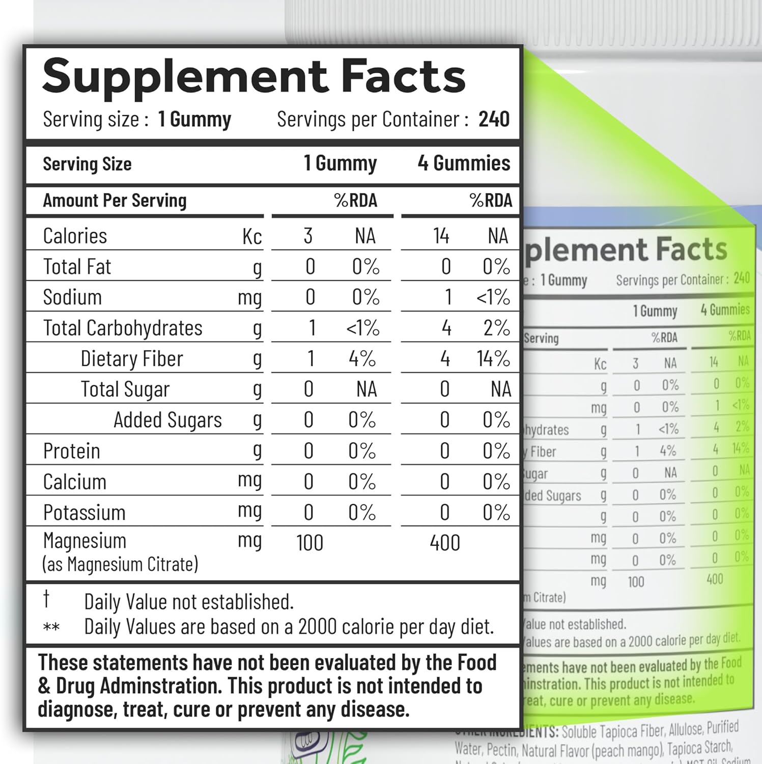 Sugar-Free Vegan Magnesium Citrate Gummies for Sleep & Relaxation - Non-GMO Supplement for Adults, Teens, Kids - Green Apple - 240 Chews