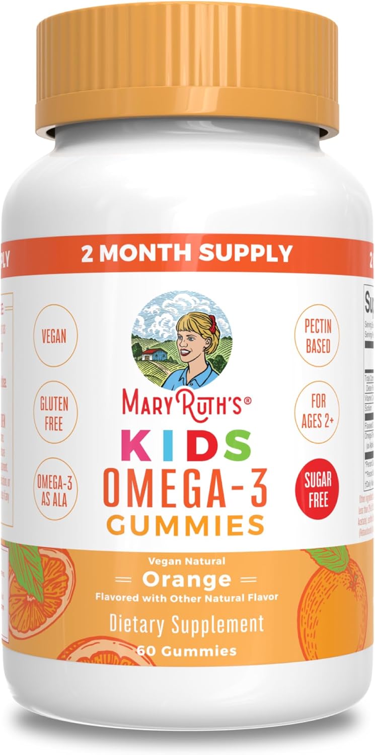 Sugar-Free Vegan Omega 3 Gummies for Kids 2+, 2 Month Supply - Flaxseed Oil, Vitamin C, Immune Support - Essential ALA Nutrient - No Fish Taste - 60 Count