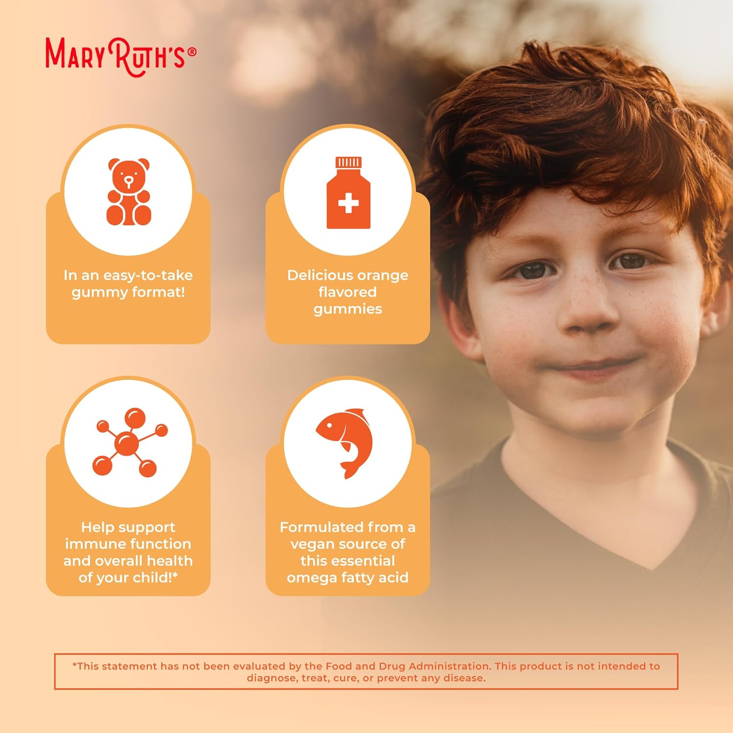 Sugar-Free Vegan Omega 3 Gummies for Kids 2+, 2 Month Supply - Flaxseed Oil, Vitamin C, Immune Support - Essential ALA Nutrient - No Fish Taste - 60 Count