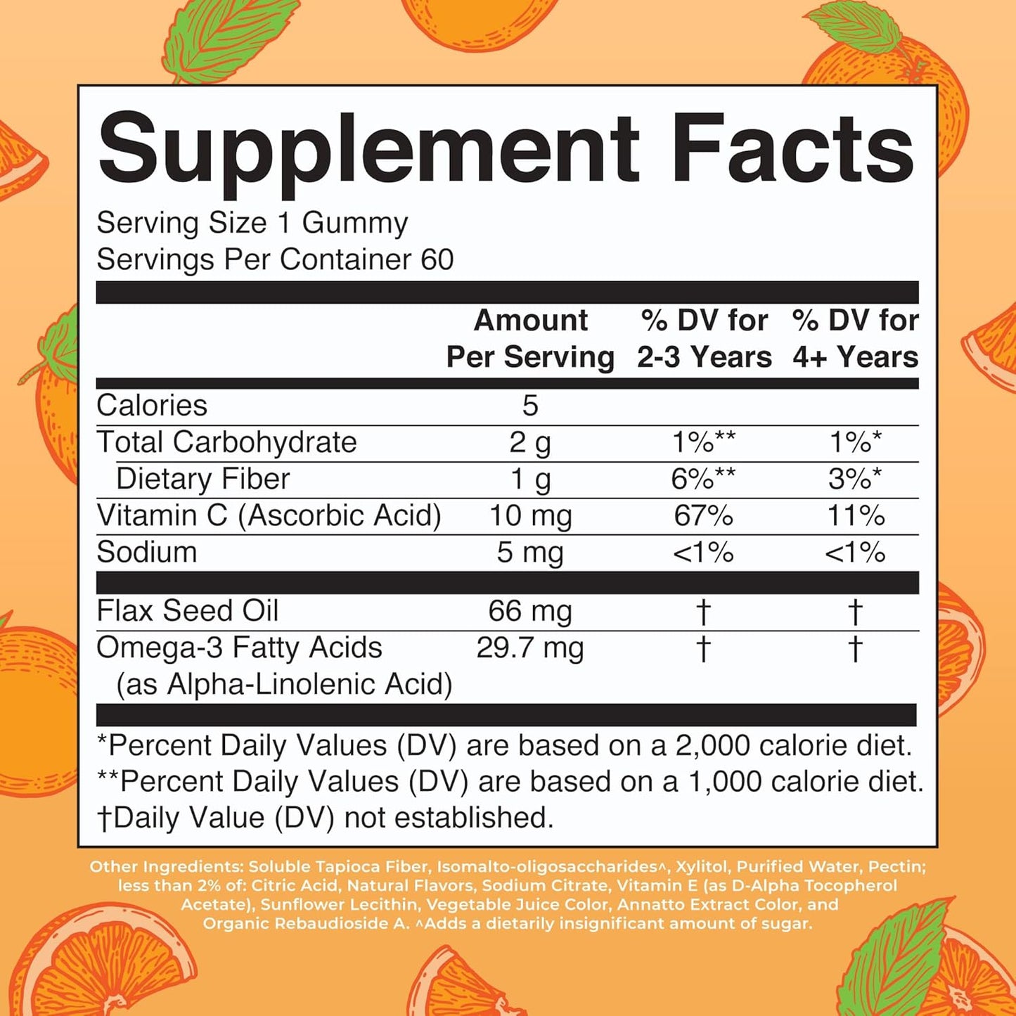 Sugar-Free Vegan Omega 3 Gummies for Kids 2+, 2 Month Supply - Flaxseed Oil, Vitamin C, Immune Support - Essential ALA Nutrient - No Fish Taste - 60 Count