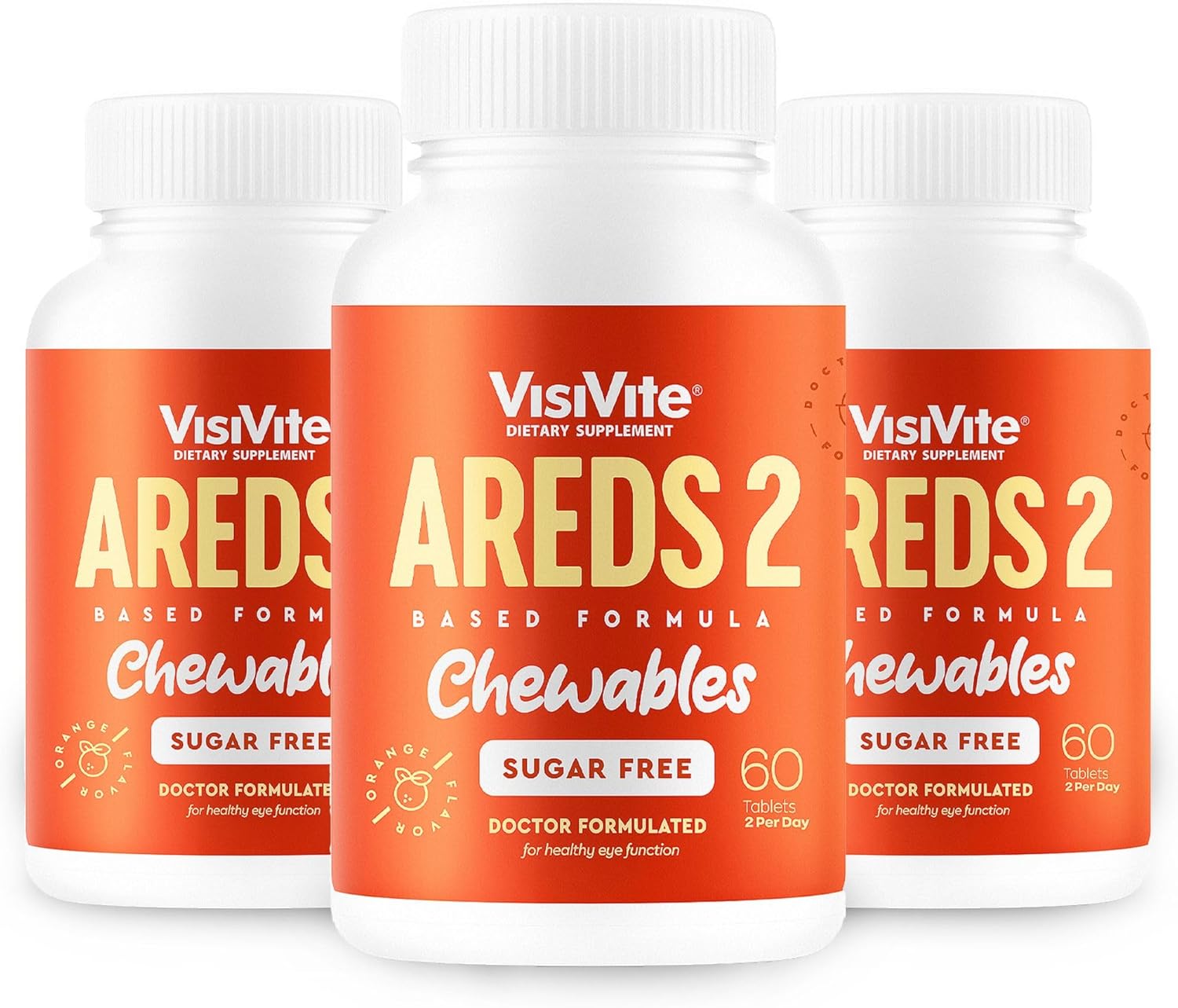 Sugar-Free VisiVite AREDS 2 Eye Vitamins with Lutein - Chewable Tablets for Eye Health - Pack of 3