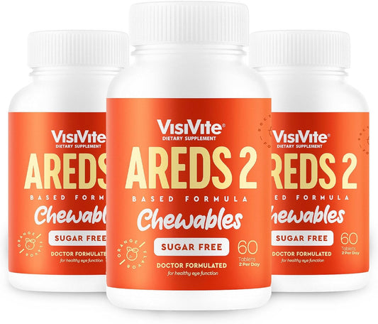 Sugar-Free VisiVite AREDS 2 Eye Vitamins with Lutein - Chewable Tablets for Eye Health - Pack of 3