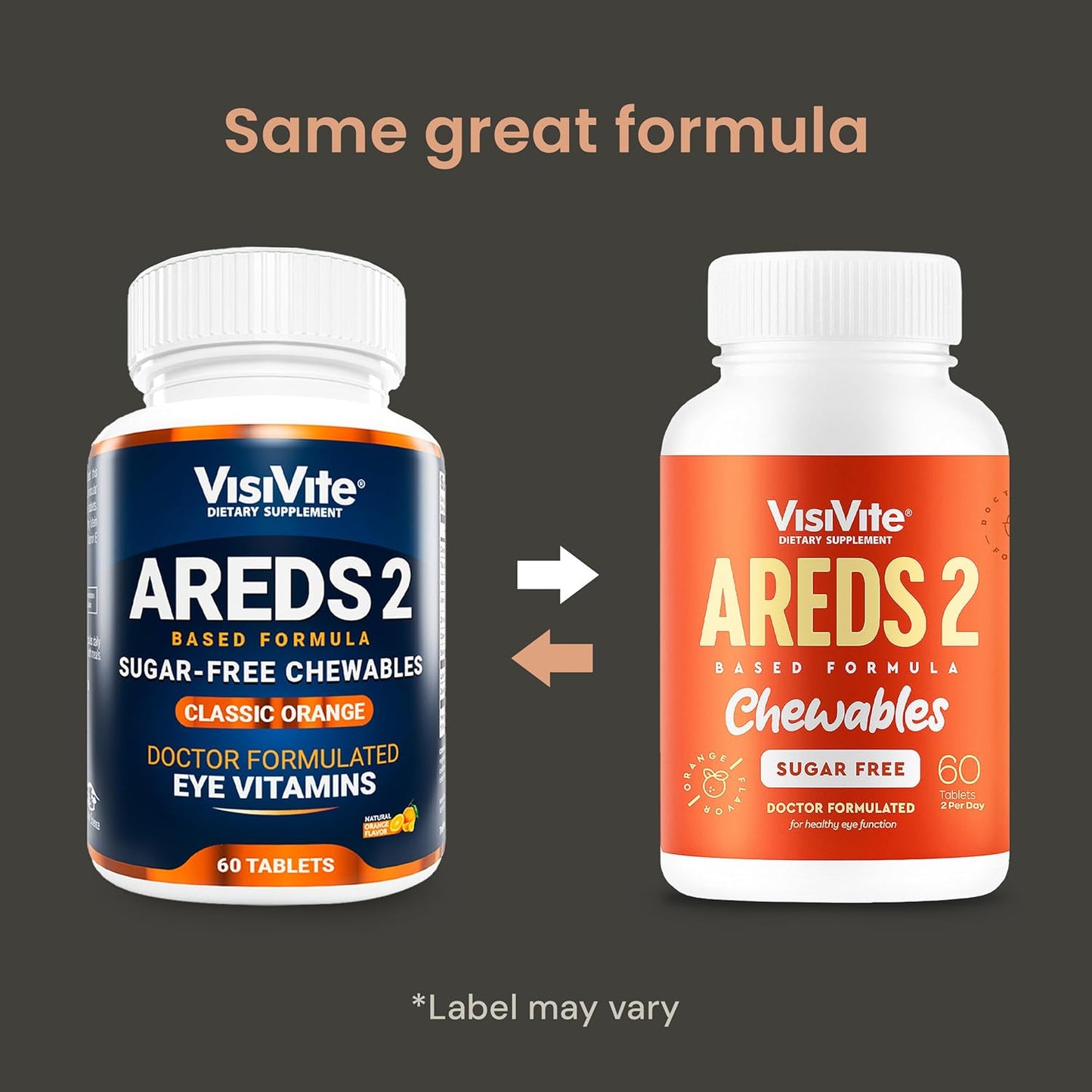 Sugar-Free VisiVite AREDS 2 Eye Vitamins with Lutein - Chewable Tablets for Eye Health - Pack of 3
