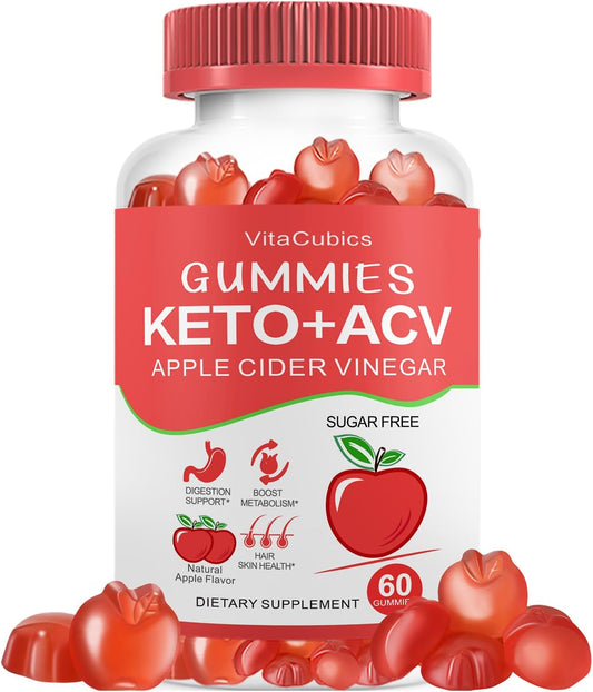 Sugar-Free VitaCubics Keto ACV Gummies 1000mg with Vitamin B6, B12, Iodine - Weight Loss & Detox Supplement for Men and Women - Digestion & Metabolism Support