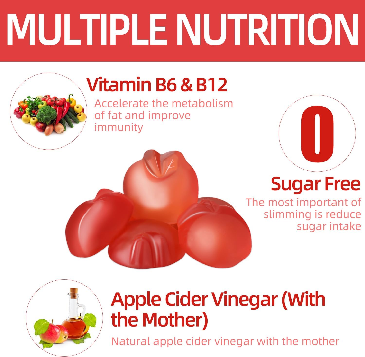 Sugar-Free VitaCubics Keto ACV Gummies 1000mg with Vitamin B6, B12, Iodine - Weight Loss & Detox Supplement for Men and Women - Digestion & Metabolism Support