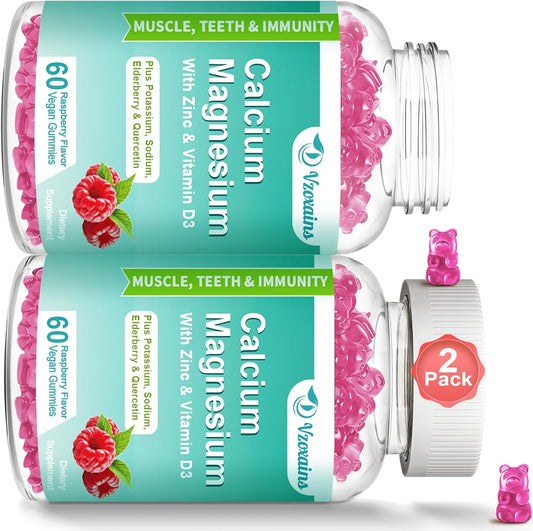 Sugar-Free VZOXAINS Calcium Magnesium Zinc Gummies with 400mg Magnesium Glycinate - Vegan Bone & Muscle Support Supplement, 120 Count