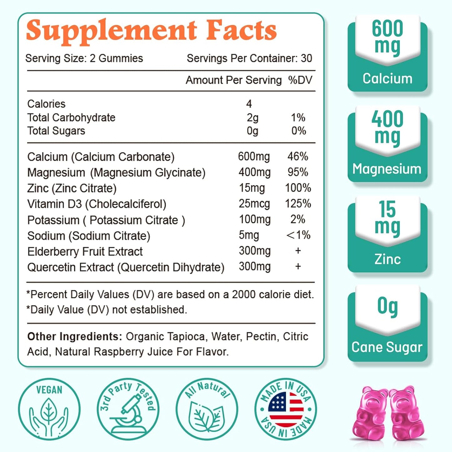 Sugar-Free VZOXAINS Calcium Magnesium Zinc Gummies with 400mg Magnesium Glycinate - Vegan Bone & Muscle Support Supplement, 120 Count