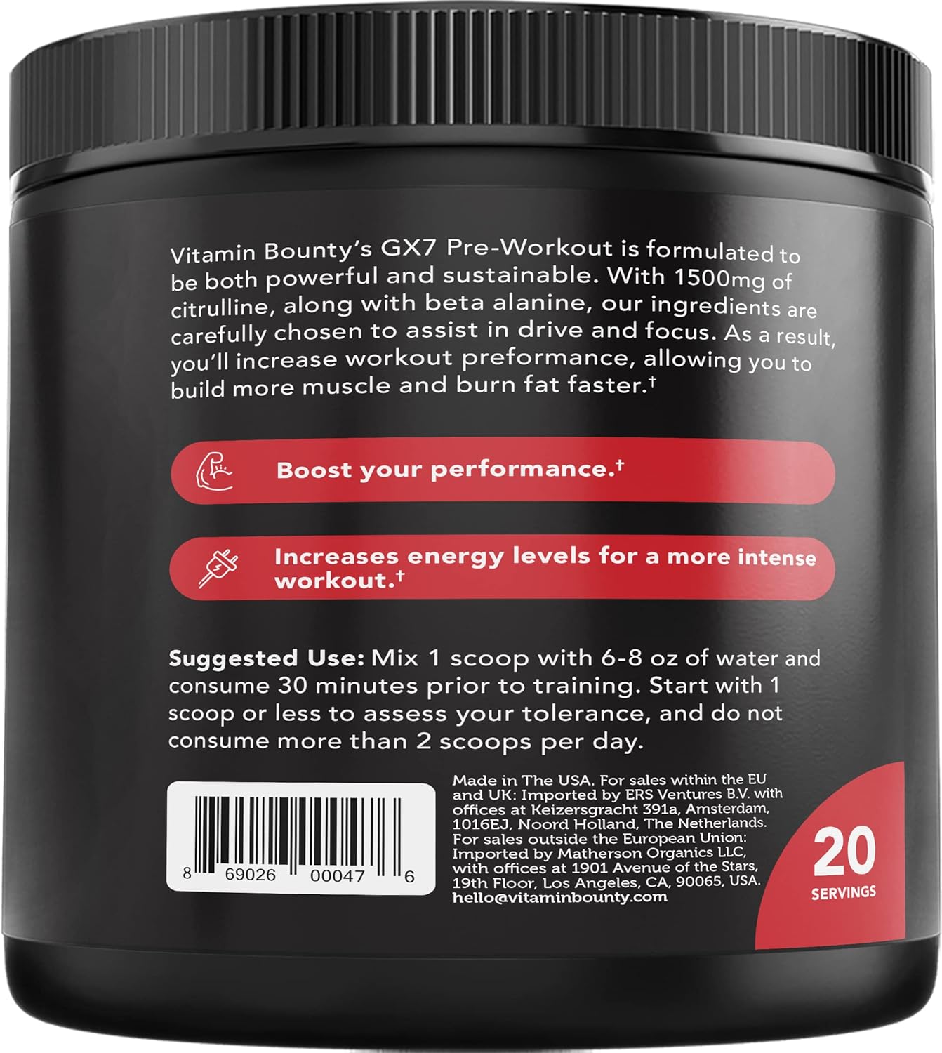 Sugar-Free Watermelon Pre-Workout Powder with Beta-Alanine and Caffeine - Keto Energy Supplement for Men and Women - Non-GMO - 20 Servings