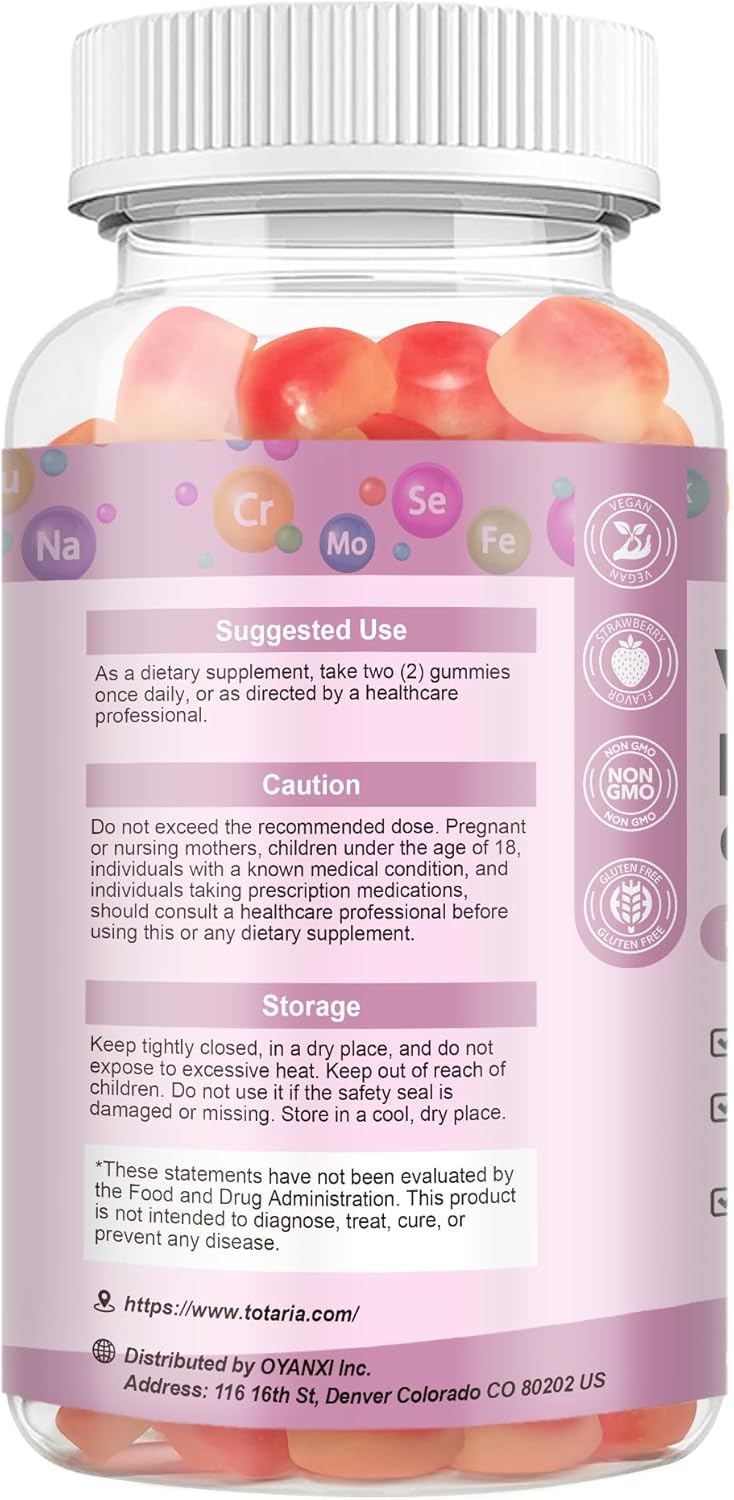 Sugar Free Women's Multivitamin Gummies 14+ with Inositol, Iron, Folate, Biotin - Strawberry Flavored Daily Multivitamin for Hair, Skin, Energy, and Immune Support