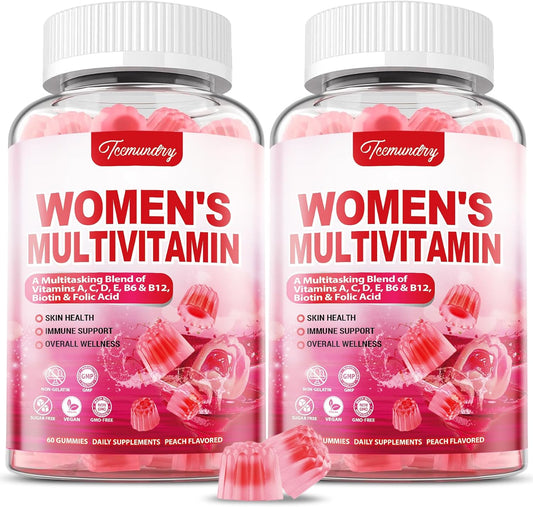 Sugar-Free Women's Multivitamin Gummies with Vitamins A, C, D, E, B6, B12, Iron, Calcium, Zinc - Skin, Hair, Energy, & Immune Support