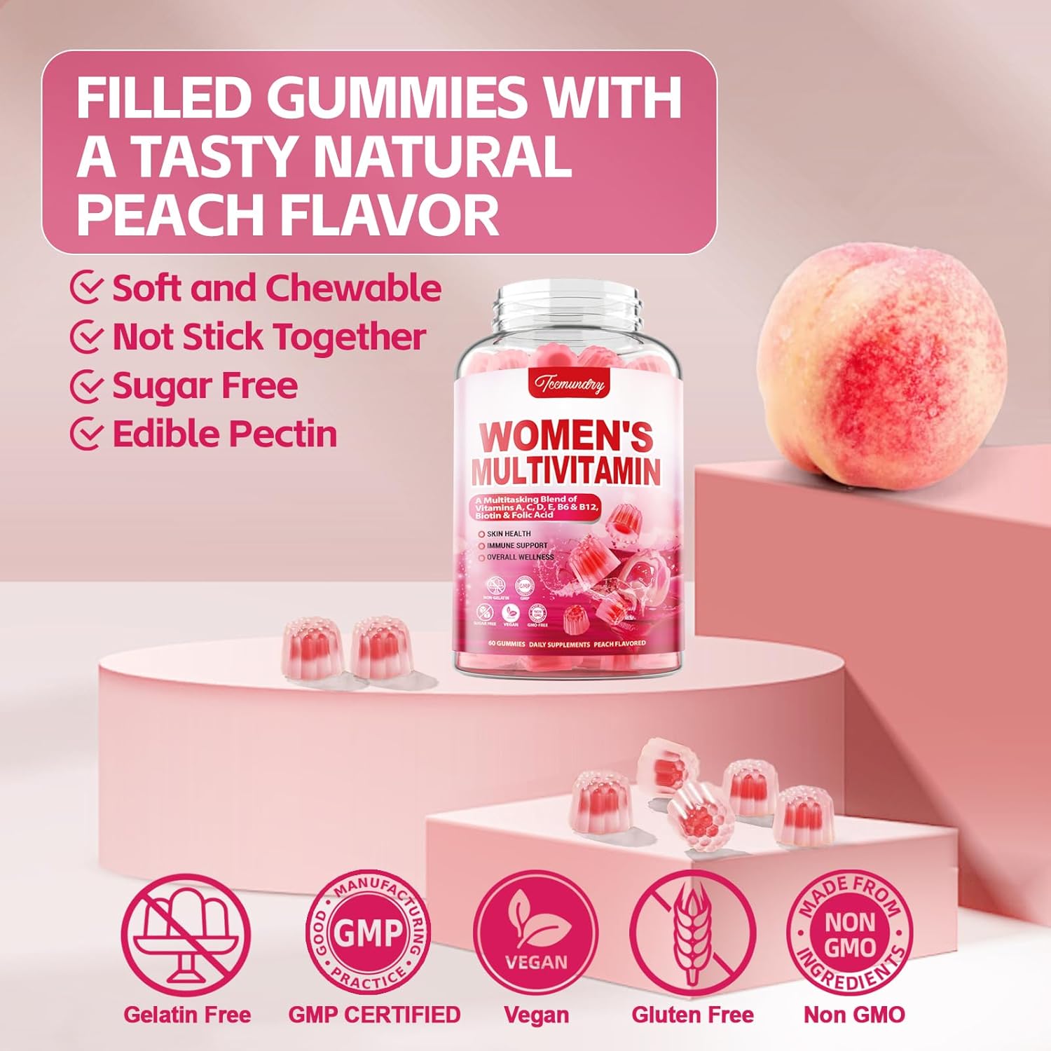 Sugar-Free Women's Multivitamin Gummies with Vitamins A, C, D, E, B6, B12, Iron, Calcium, Zinc - Boosts Skin, Hair, Energy, and Immunity - Multivitamins and Minerals for Women