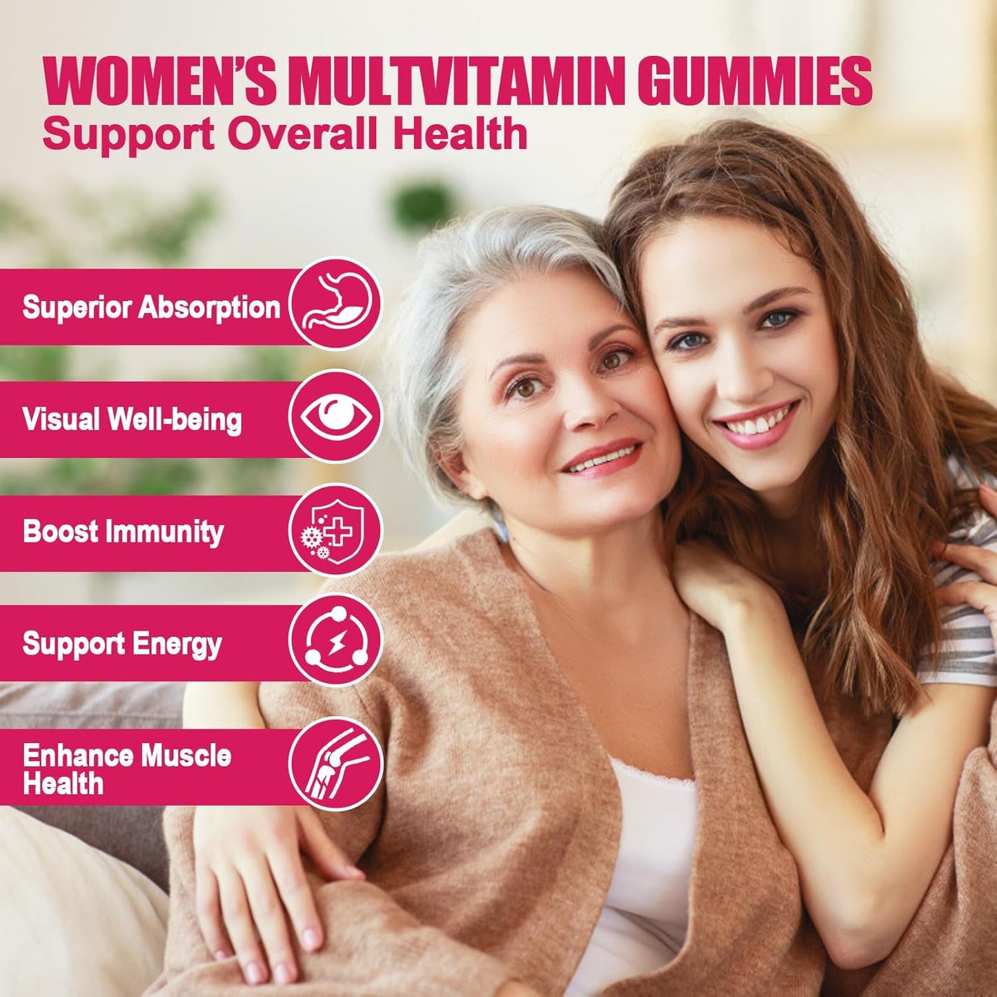 Sugar-Free Women's Multivitamin Gummies with Vitamins A, C, D, E, B6, B12, Iron, Calcium, Zinc - Skin, Hair, Energy, & Immune Support