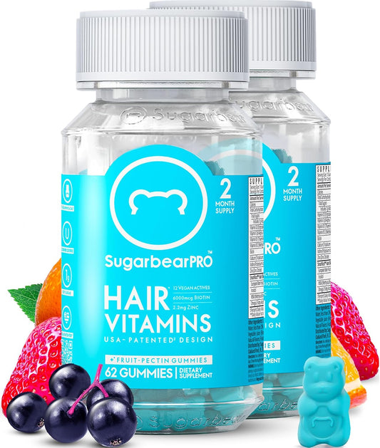 SugarbearPro Hair Vitamin Gummy: 4 Month Supply with Extra Strength Biotin 6000mcg for Growth in Men & Women - Vegan, Certified Kosher, Halal, Cruelty-Free