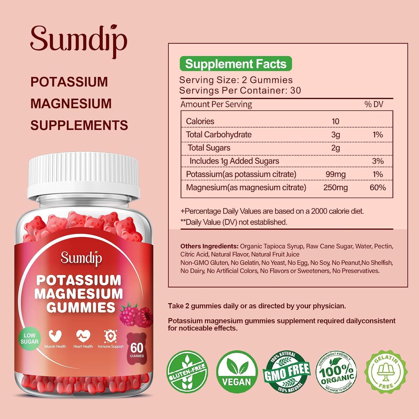 SumDIP Magnesium Potassium Gummies for Heart & Muscle Health, Sleep Aid, Leg Cramp Relief - 2 Pack Vegan Gummy Supplements