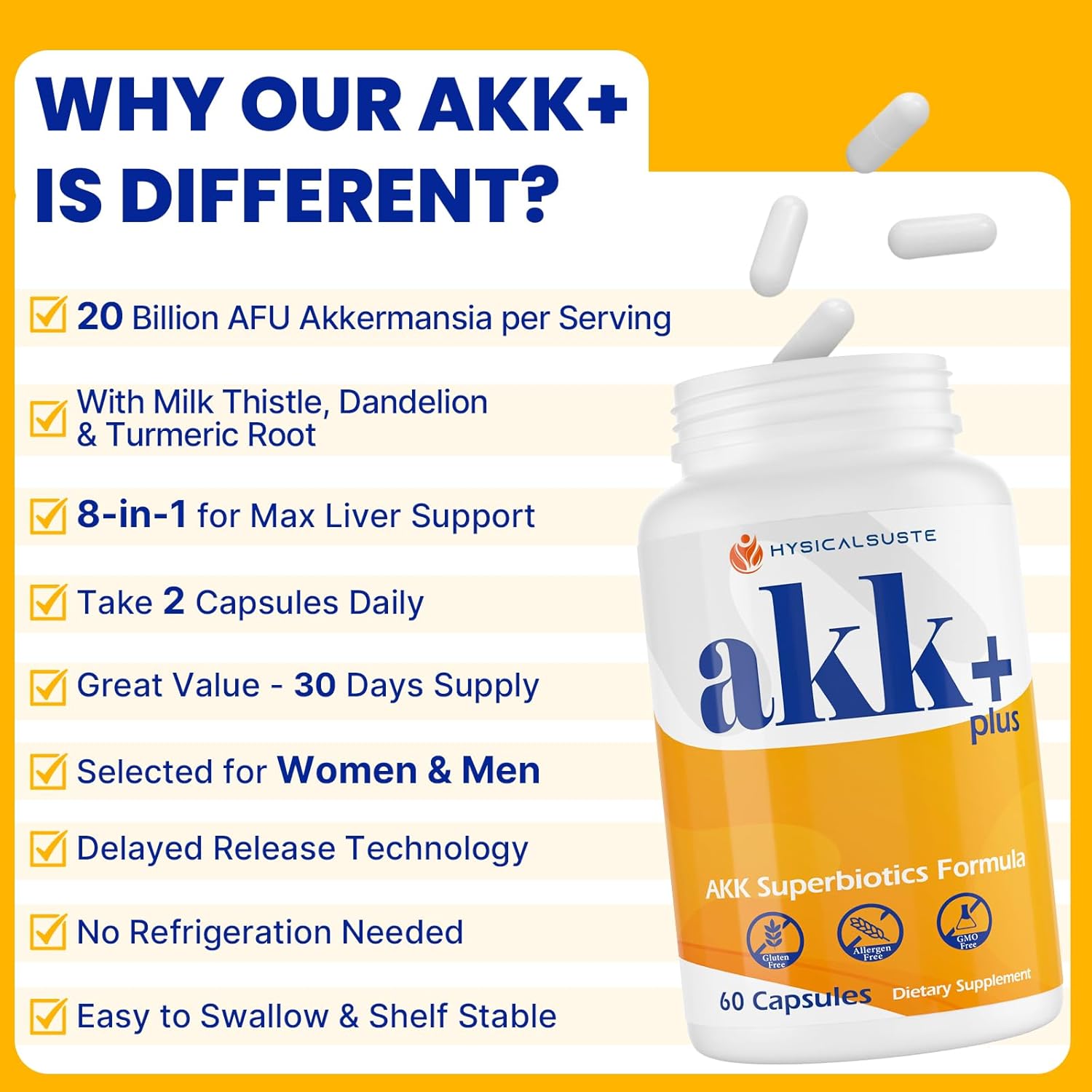 Summatah Akk+ Superbiotics - 20 Billion Probiotic with Milk Thistle, Taraxasterol, GLP1 Supplement - Antioxidant, Gut & Skin Health - 120 Count