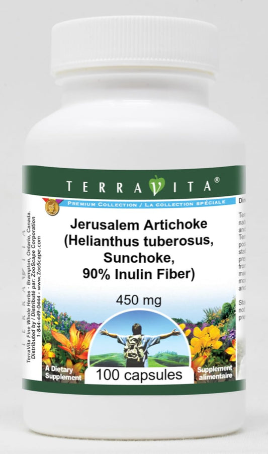 Sunchoke Capsules - 450mg (100 Count) - Rich in 90% Inulin Fiber - Jerusalem Artichoke Supplement - Pack of 3
